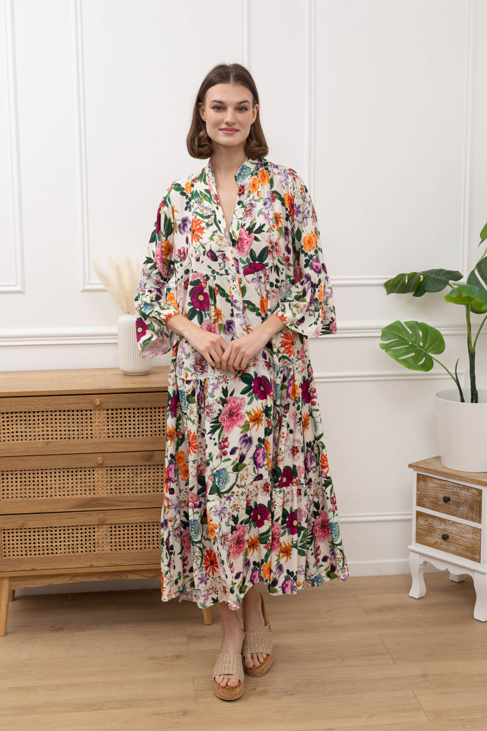Grossiste Happy Look - Maxi robe en viscose imprimée fleuri