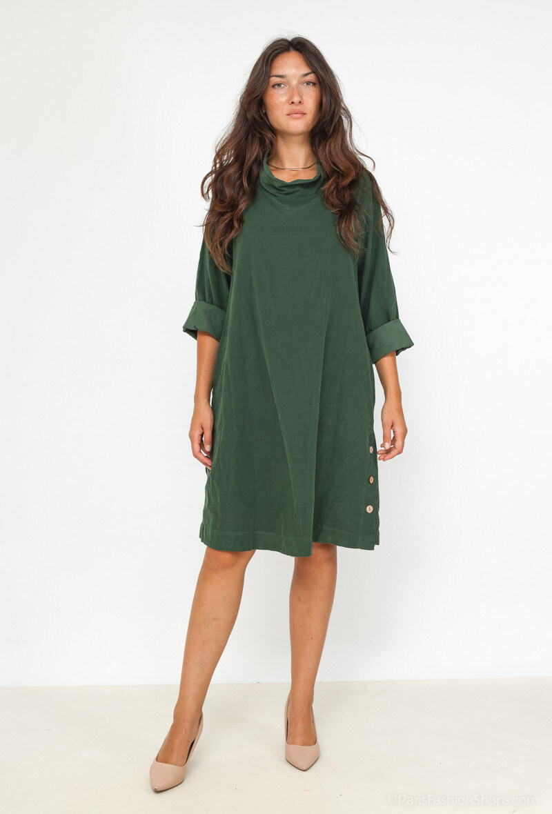 Großhändler Happy Look - Damen-Midikleid aus Cord - Wasserfallausschnitt