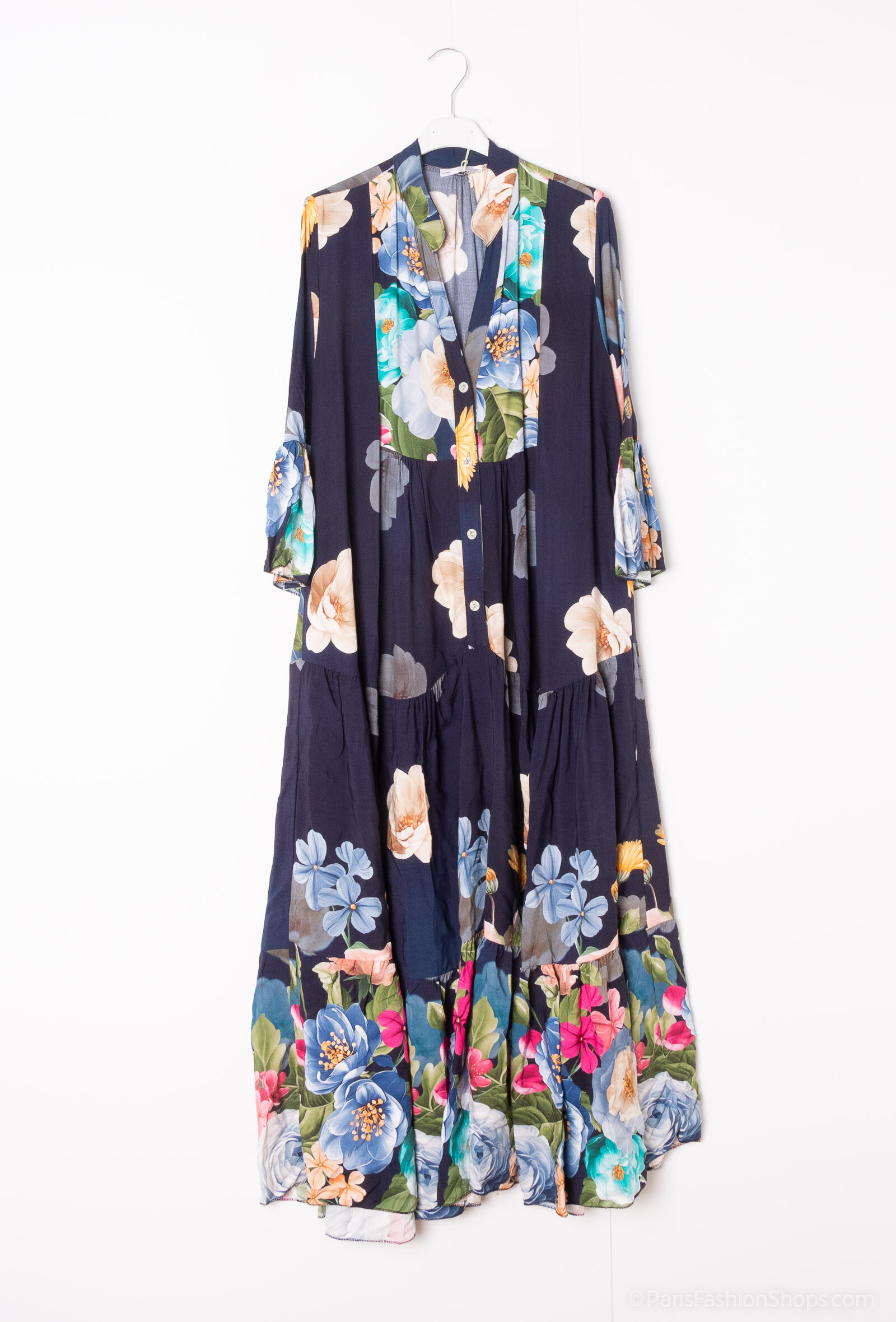 Wholesaler Happy Look - Long Ruffled Viscose Printed Floral Dress