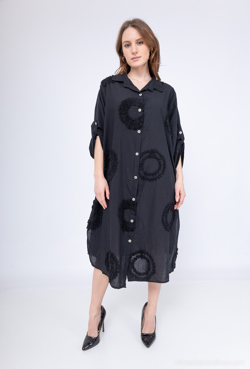 Grossiste Happy Look - Robe chemise mi-longue en voile de coton