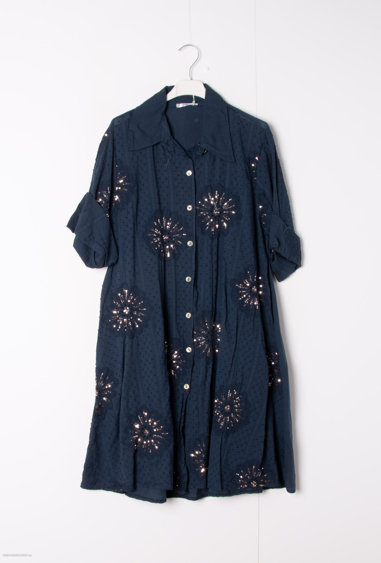Wholesaler Happy Look - Cotton sail shirt mini dress with embroidery and sequin