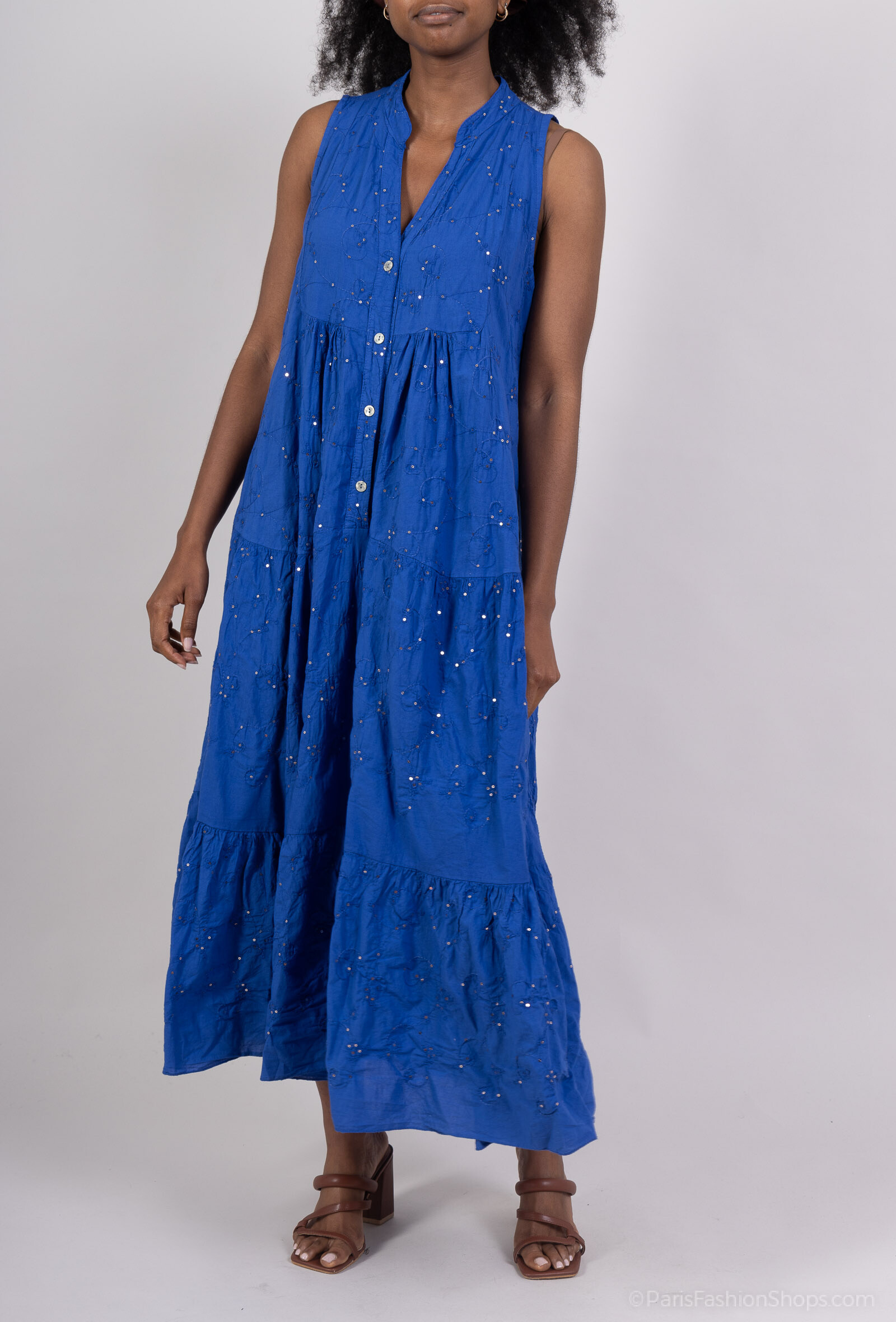 Wholesaler Happy Look - Long sleeveless cotton sail embroidered and sequins