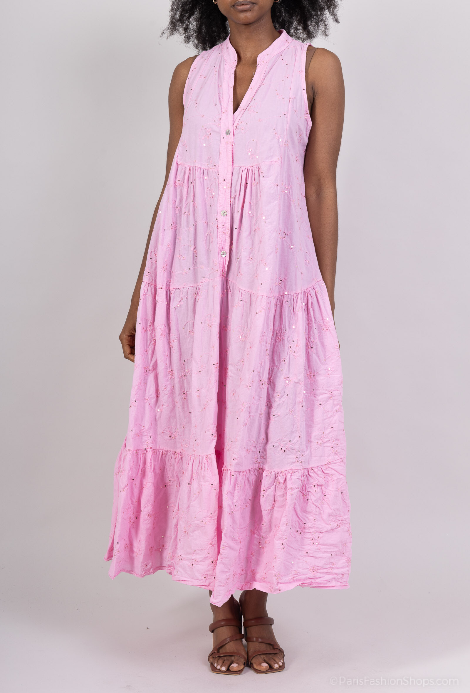 Wholesaler Happy Look - Long sleeveless cotton sail embroidered and sequins