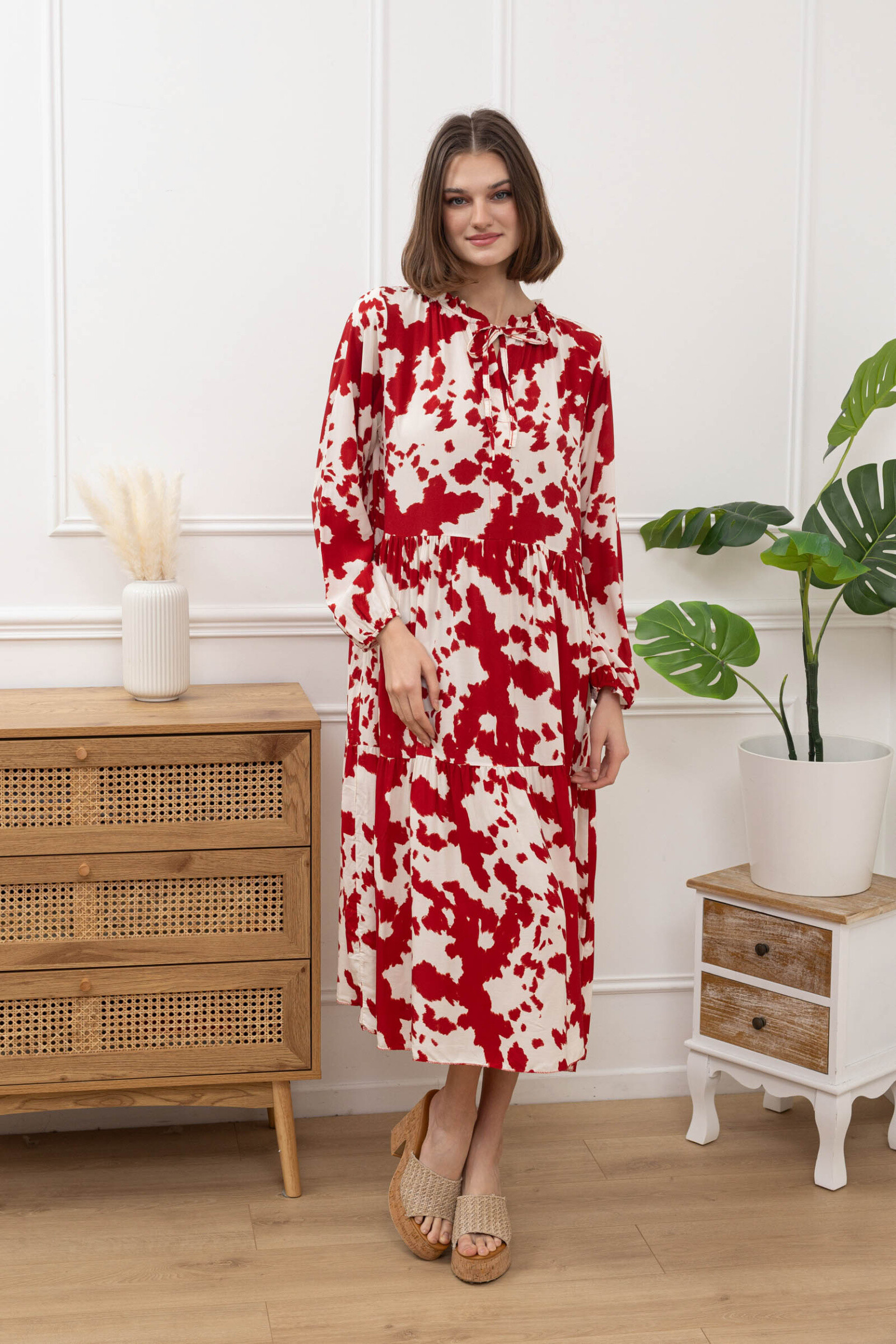 Großhändler Happy Look - Midi-Kleid aus bedrucktem Viskosestoff
