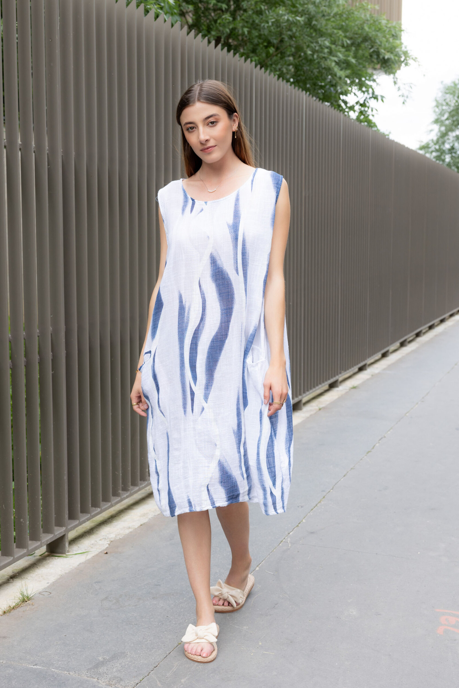 Grossiste Happy Look - Robe Imprimée en Coton Sans manches