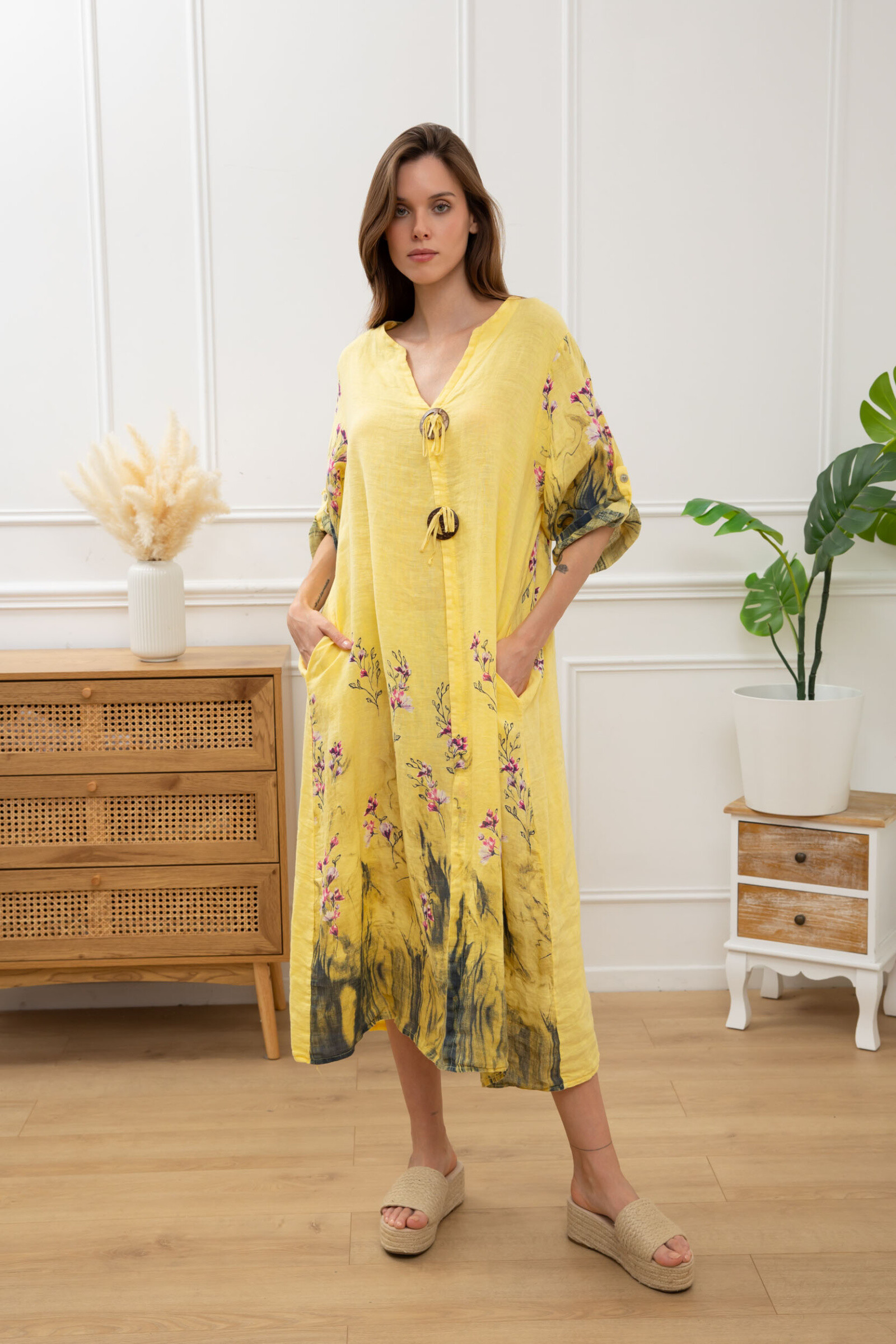 Grossista Happy Look - Maxi Abito in Lino Stampato - Eleganza Naturale e Comfort Estivo