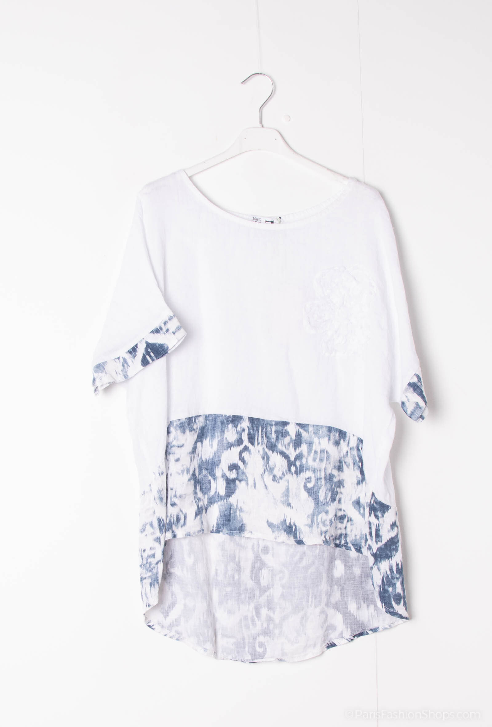 Grossiste Happy Look - Top en lin bicolore – Simplicité en haut, fantaisie en bas