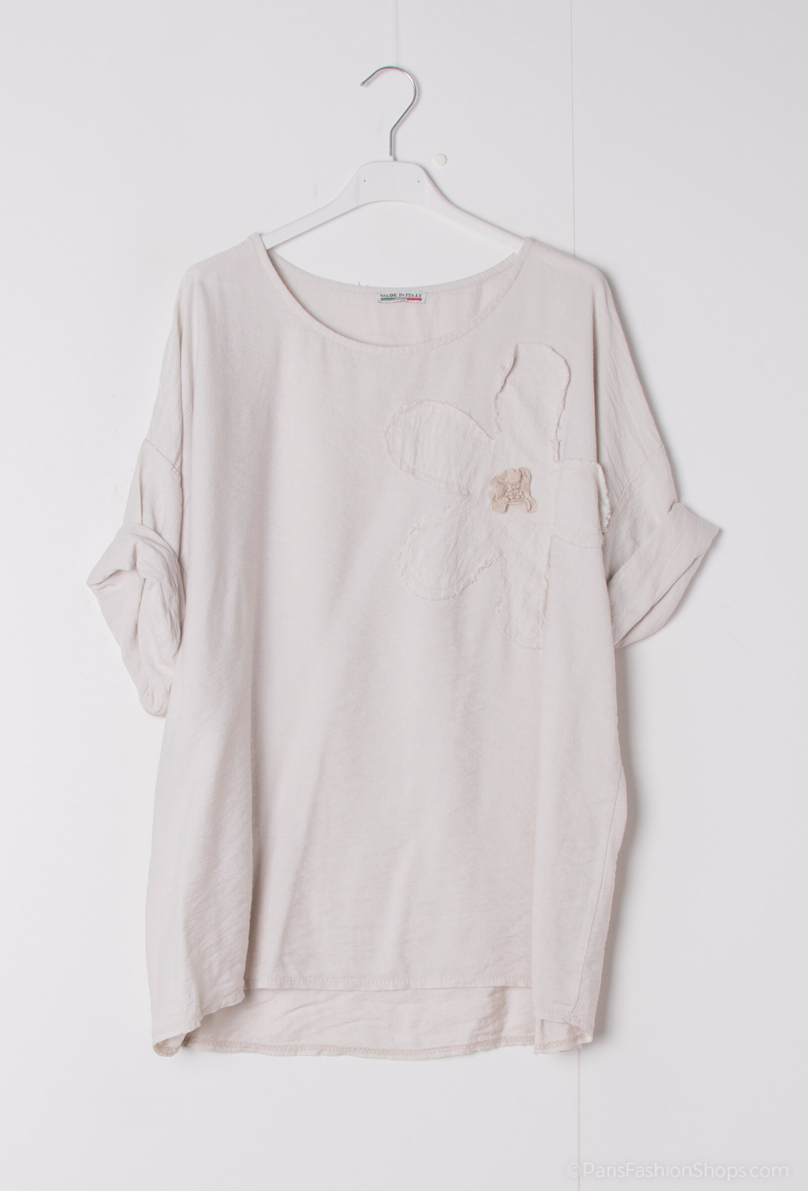 Grossiste Happy Look - Top en Viscose à Col Rond avec Broderie de Fleur