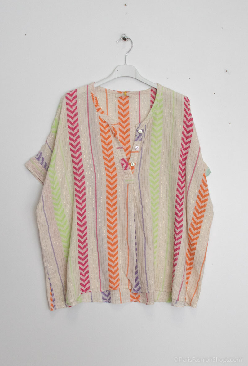 Grossiste Happy Look - Top oversize en coton multicolor