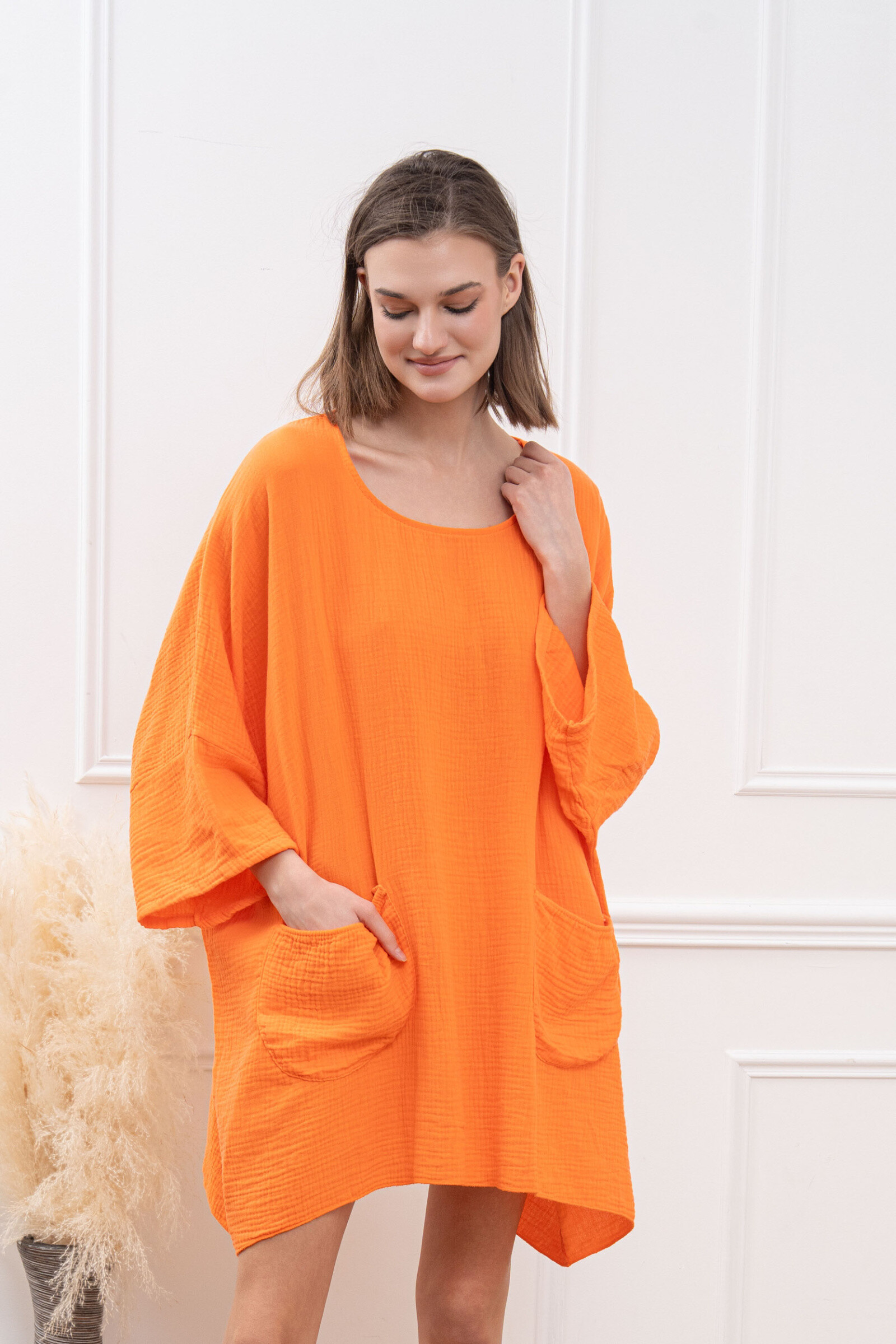 Wholesaler Happy Look - Oversize tunic in cotton gauze short sleeves