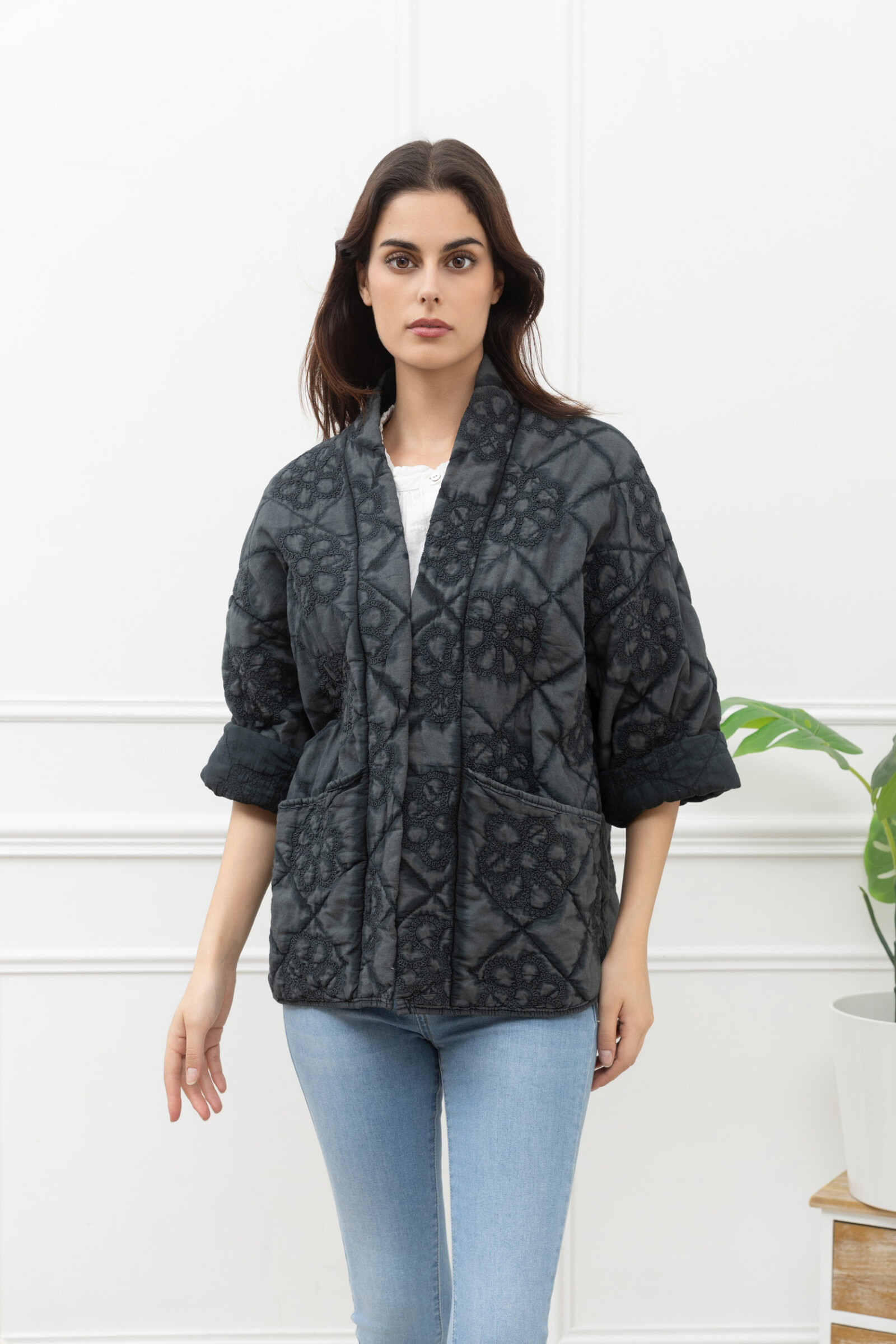 Wholesaler Happy Look - Embroidered washed cotton padded jacket