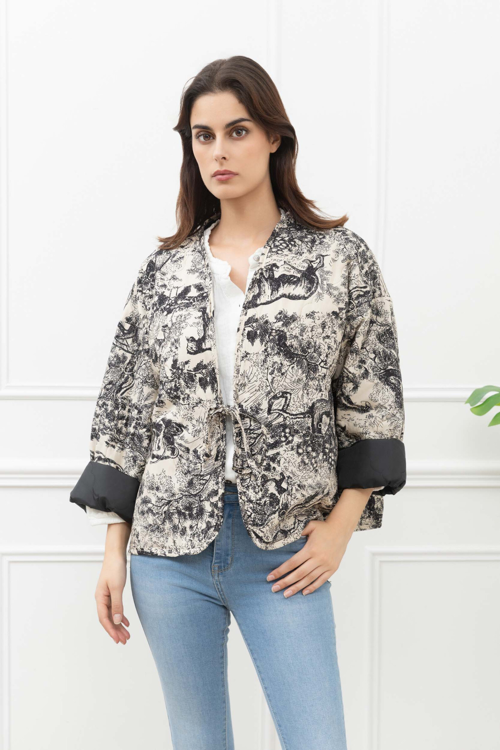 Grossiste Happy Look - Veste  matelassé imprimée arbre