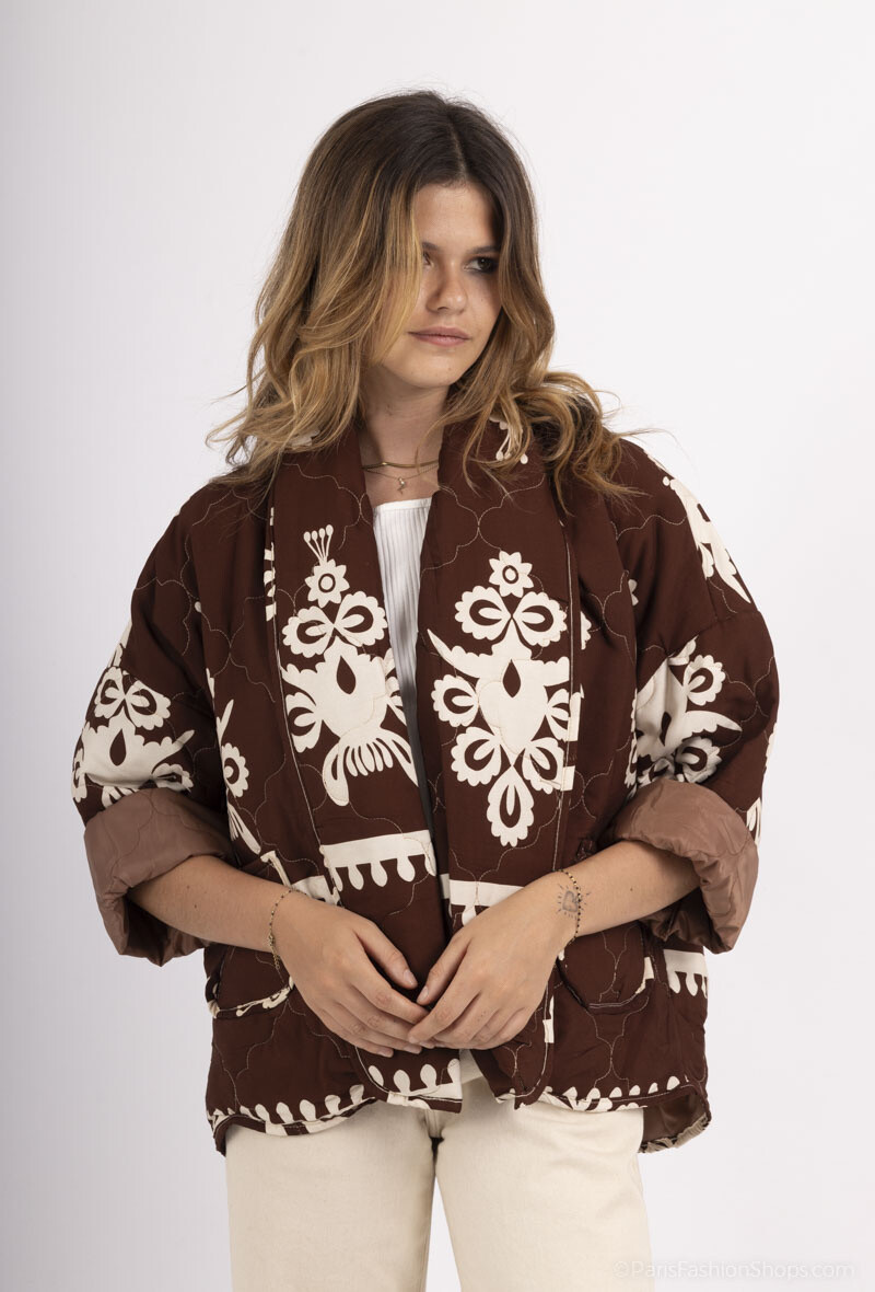 Grossiste Happy Look - Veste oversize mi-longue matelassée imprimée SWEET