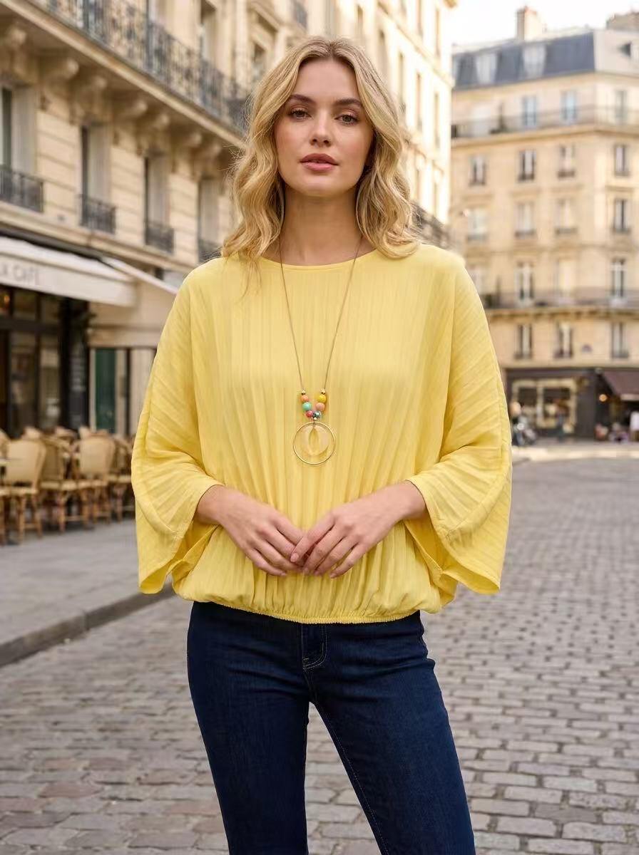 Wholesaler HD DIFFUSION - Elegant Loose Pleated Blouse