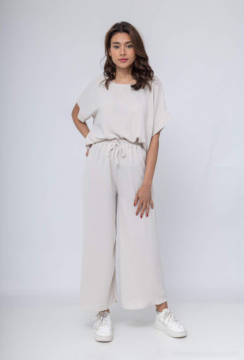 Grossiste HD Diffusion - ensemble a col rond manche large, pantalon patte large