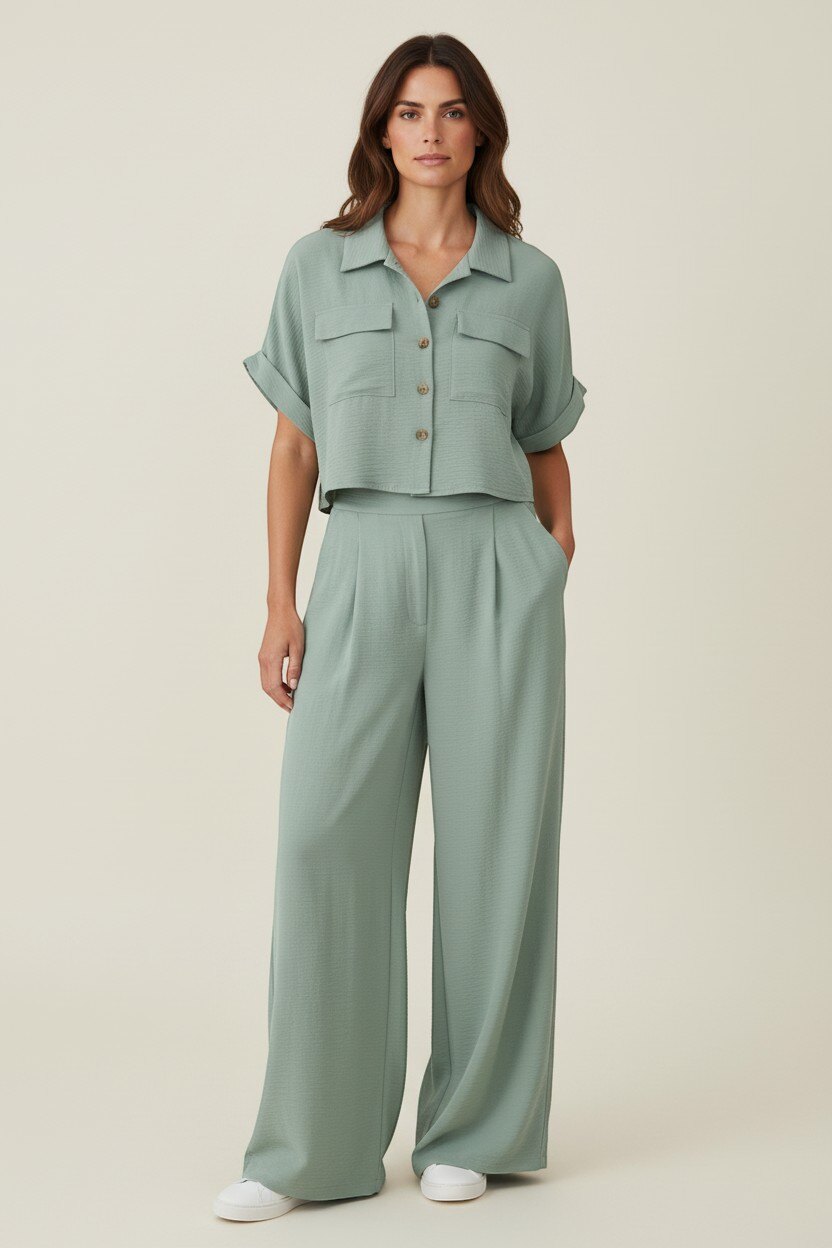 Mayorista HD DIFFUSION - Conjunto de Camisa Crop y Pantalón Fluido