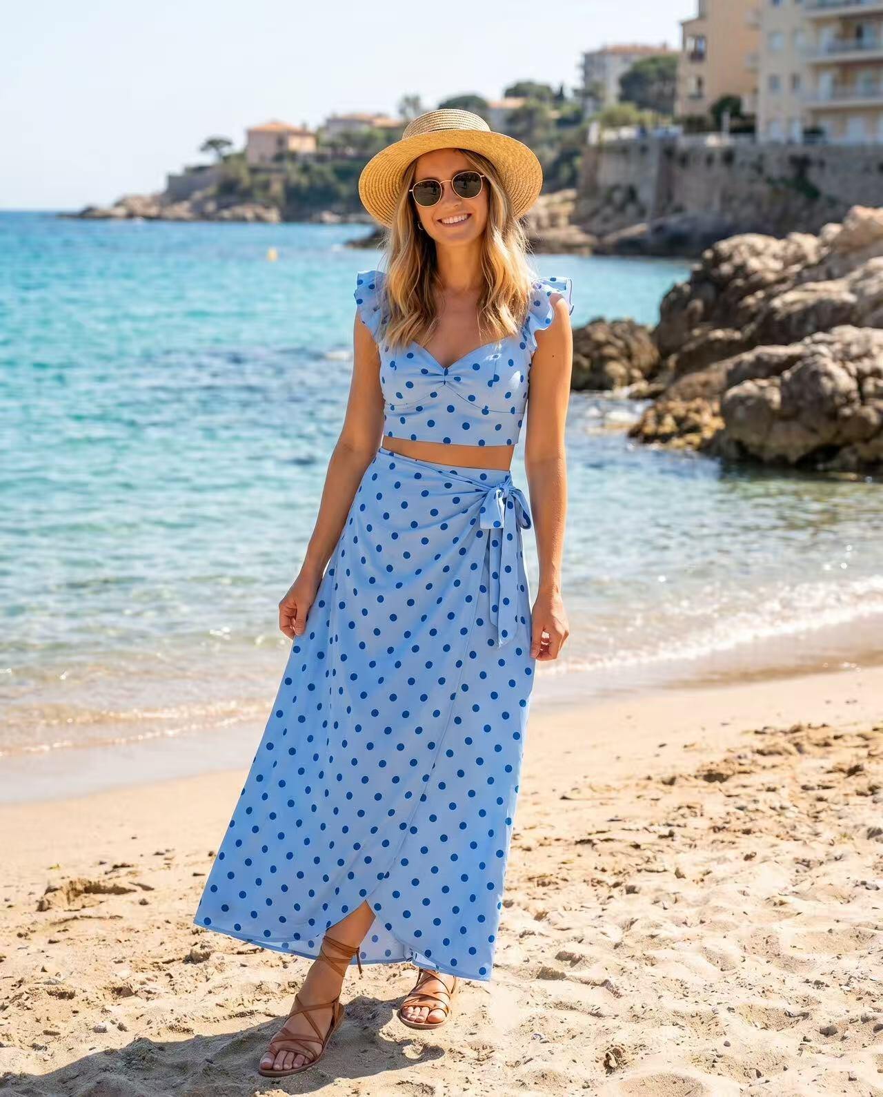 hd in paris blue dress HD IN PARIS Blue Andaz Modern Plaid Casual Maxi Dress