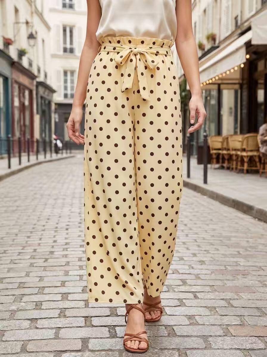 Grossista HD DIFFUSION - Pantaloni Fluidi a Pois a Vita Alta con Nodo