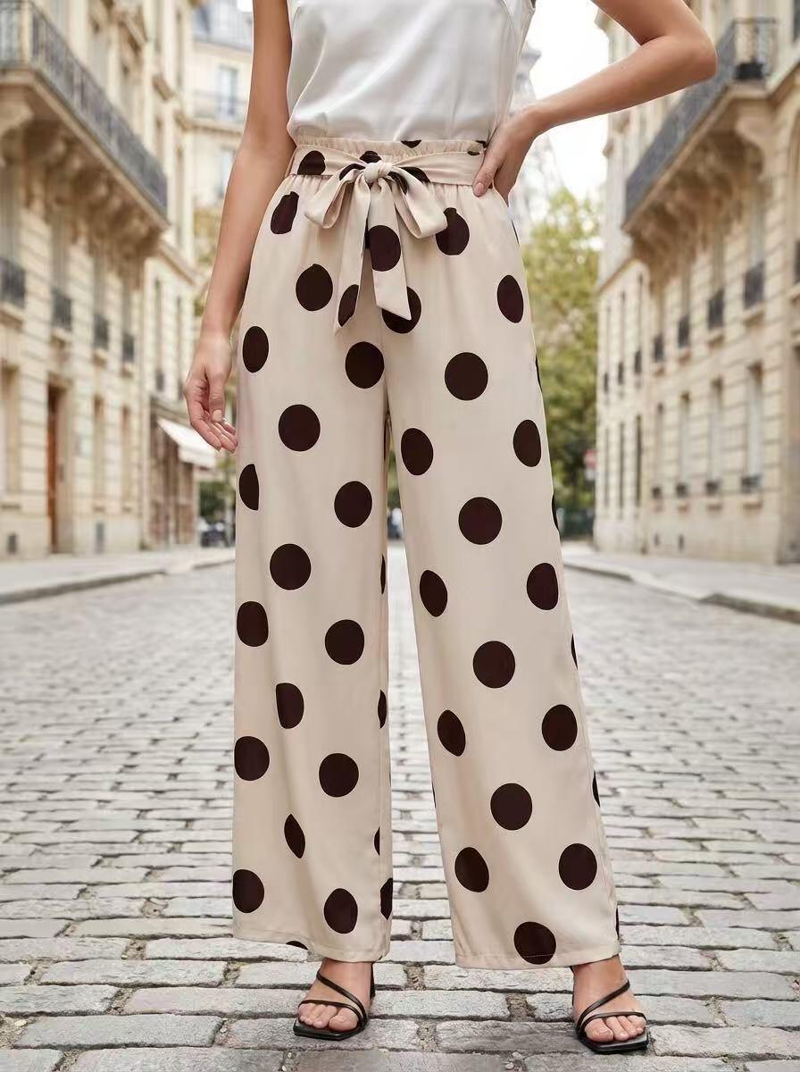 Grossista HD DIFFUSION - Pantaloni Fluidi a Pois con Cintura Annodata