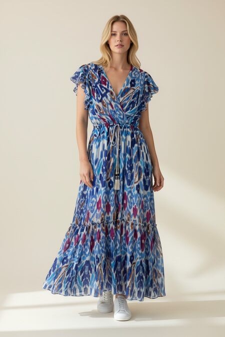 hd in paris blue dress HD IN PARIS Blue Andaz Modern Plaid Casual Maxi Dress