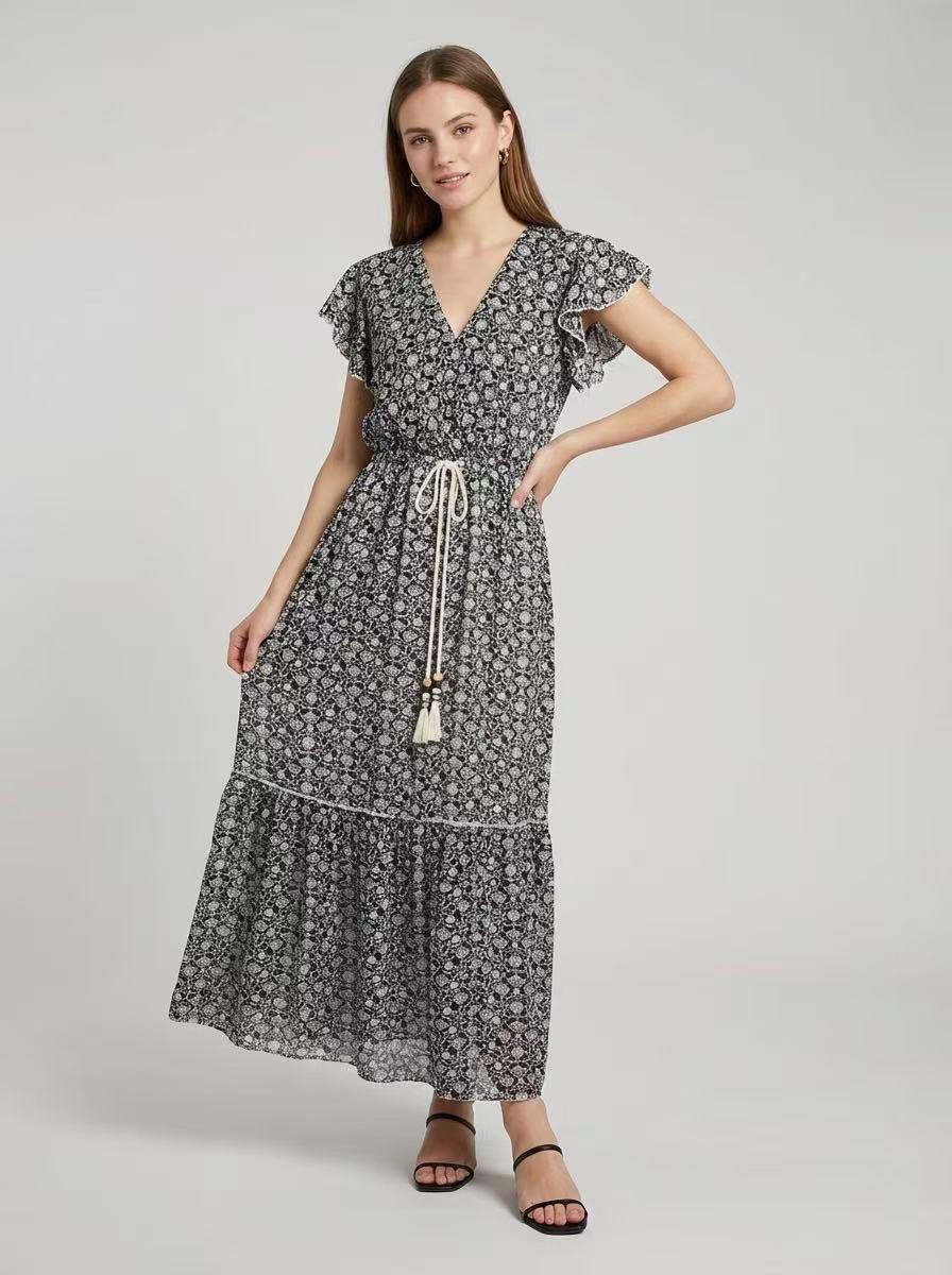 Grossiste HD DIFFUSION - Robe Longue Imprimé Floral Noir