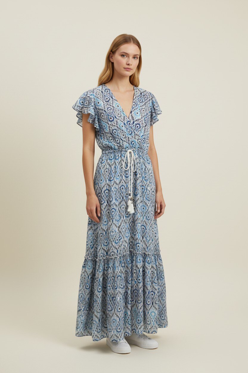 Wholesaler HD DIFFUSION - Azure Printed Maxi Dress