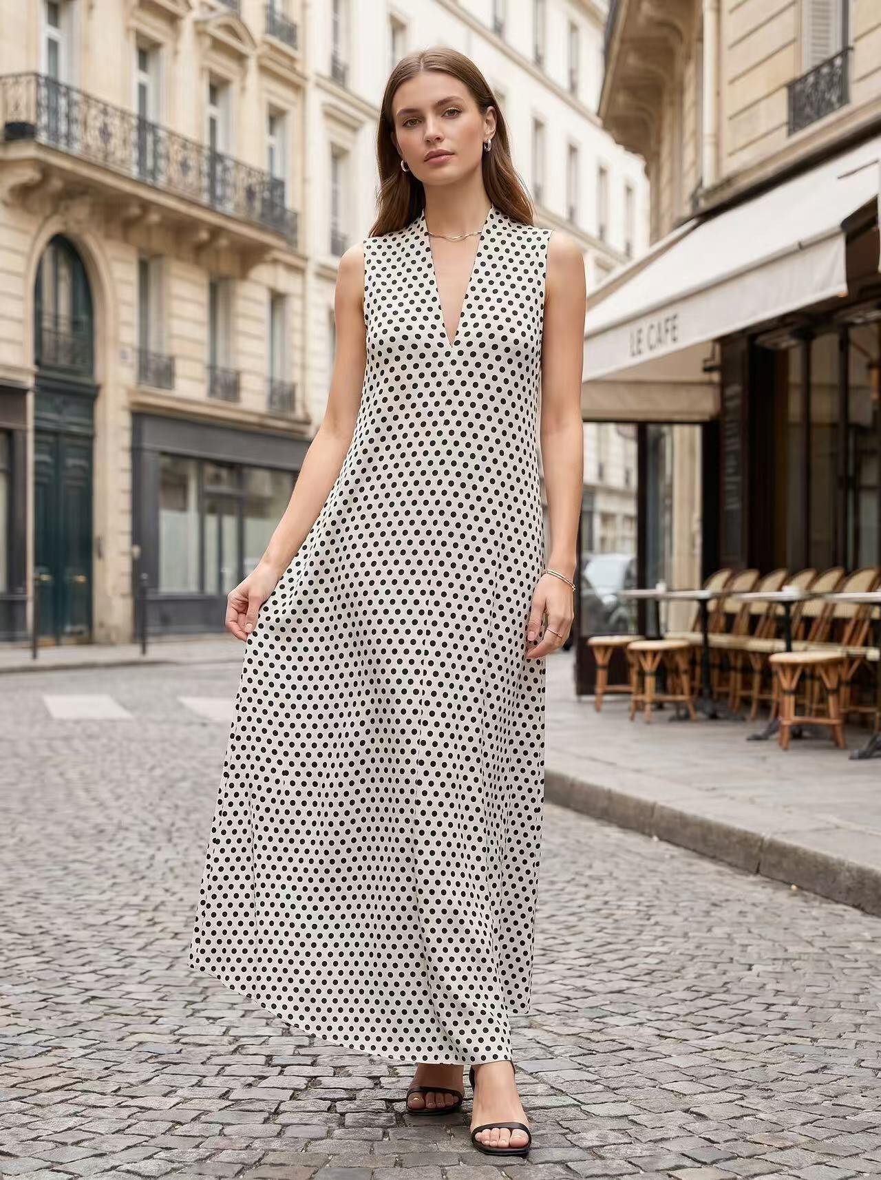 Mayorista HD DIFFUSION - Vestido Largo Elegante de Lunares París
