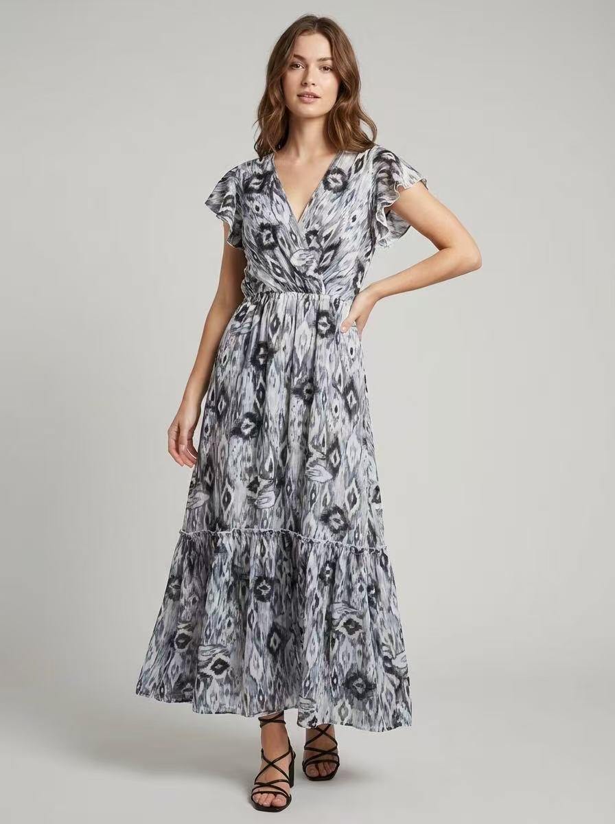 Wholesaler HD DIFFUSION - Blue Ethnic Print Maxi Dress