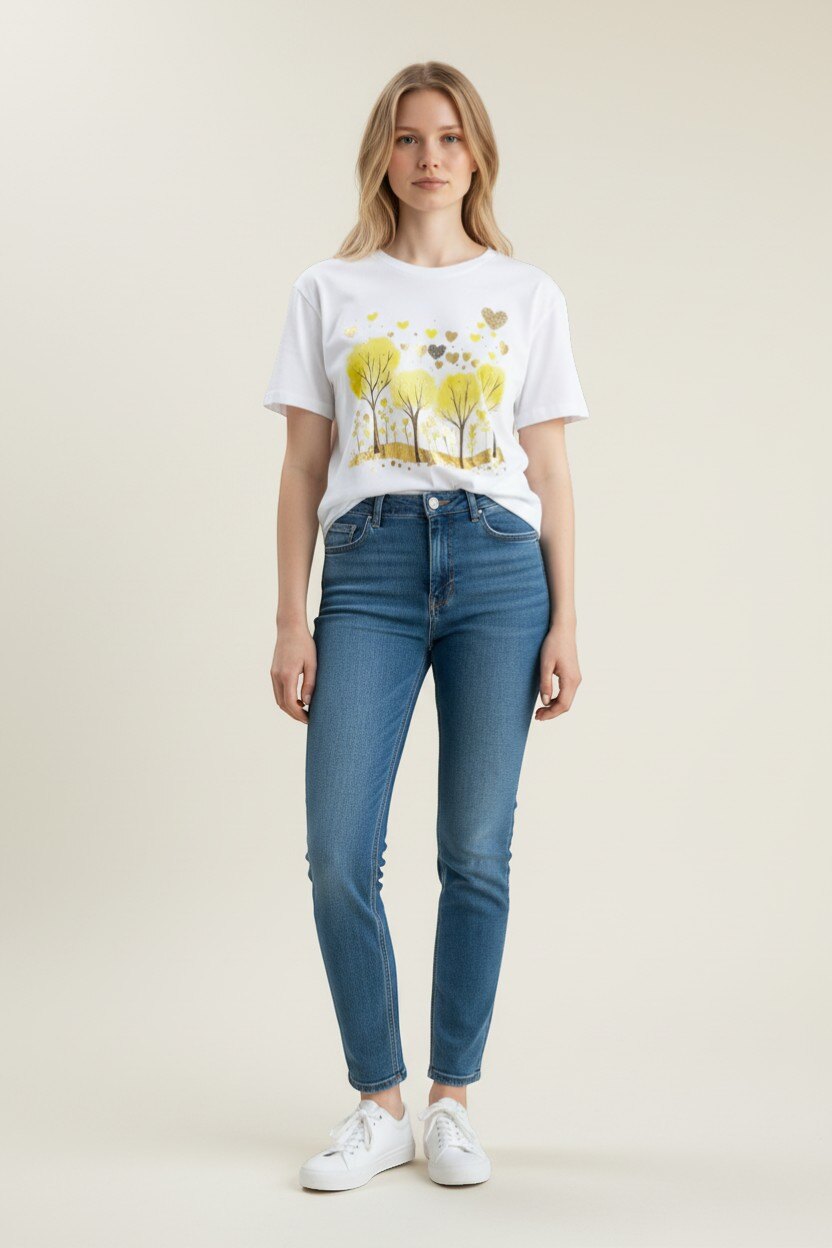 Großhändler HD DIFFUSION - Weißes T-Shirt Goldener Wald