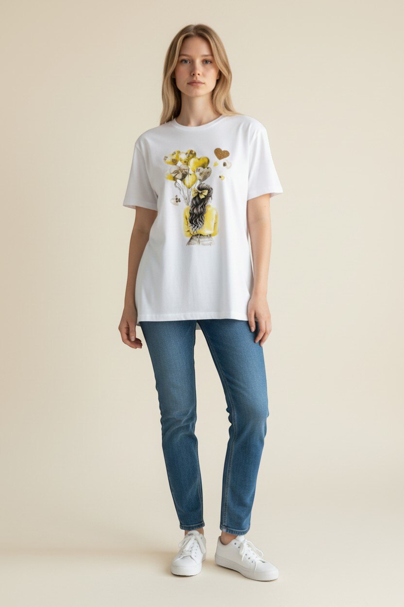 Großhändler HD DIFFUSION - Weißes T-Shirt Mädchen Ballon