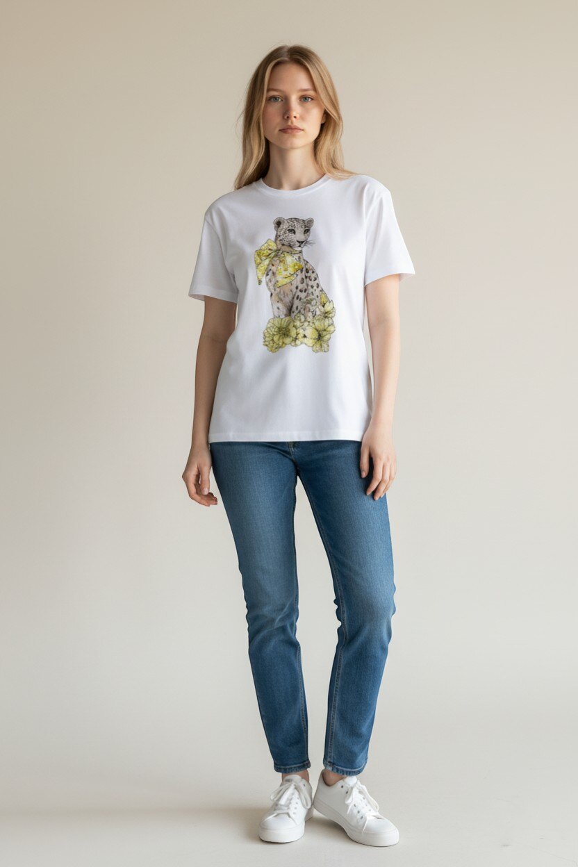 Großhändler HD DIFFUSION - Weißes T-Shirt mit Blumen-Leopardenmuster