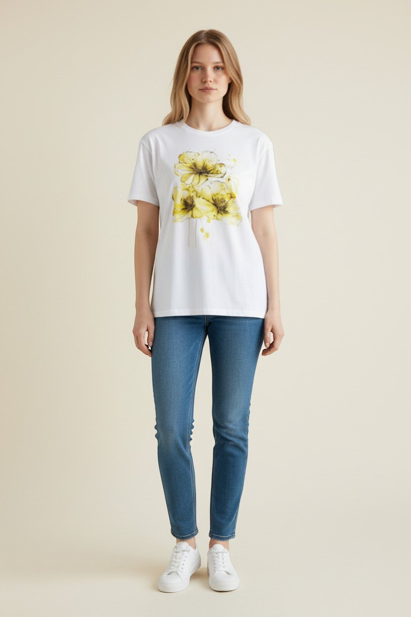Großhändler HD DIFFUSION - Weißes T-Shirt mit Sonnenblumen