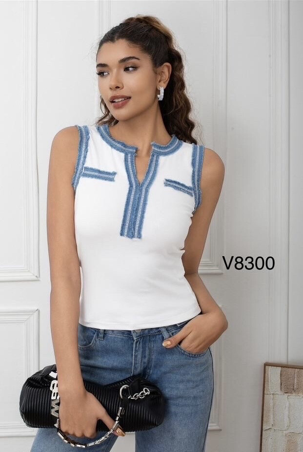 Großhändler HD Diffusion - Top Chic in weißen und Jeansdetails