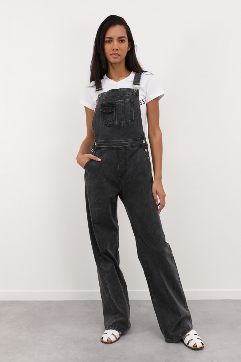 Grossiste HELLO MISS - Jeans salopette coupe droit large