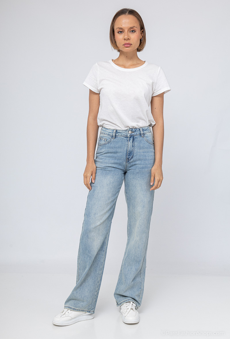 Wholesaler HELLO MISS - Straight and wide ripped jeans