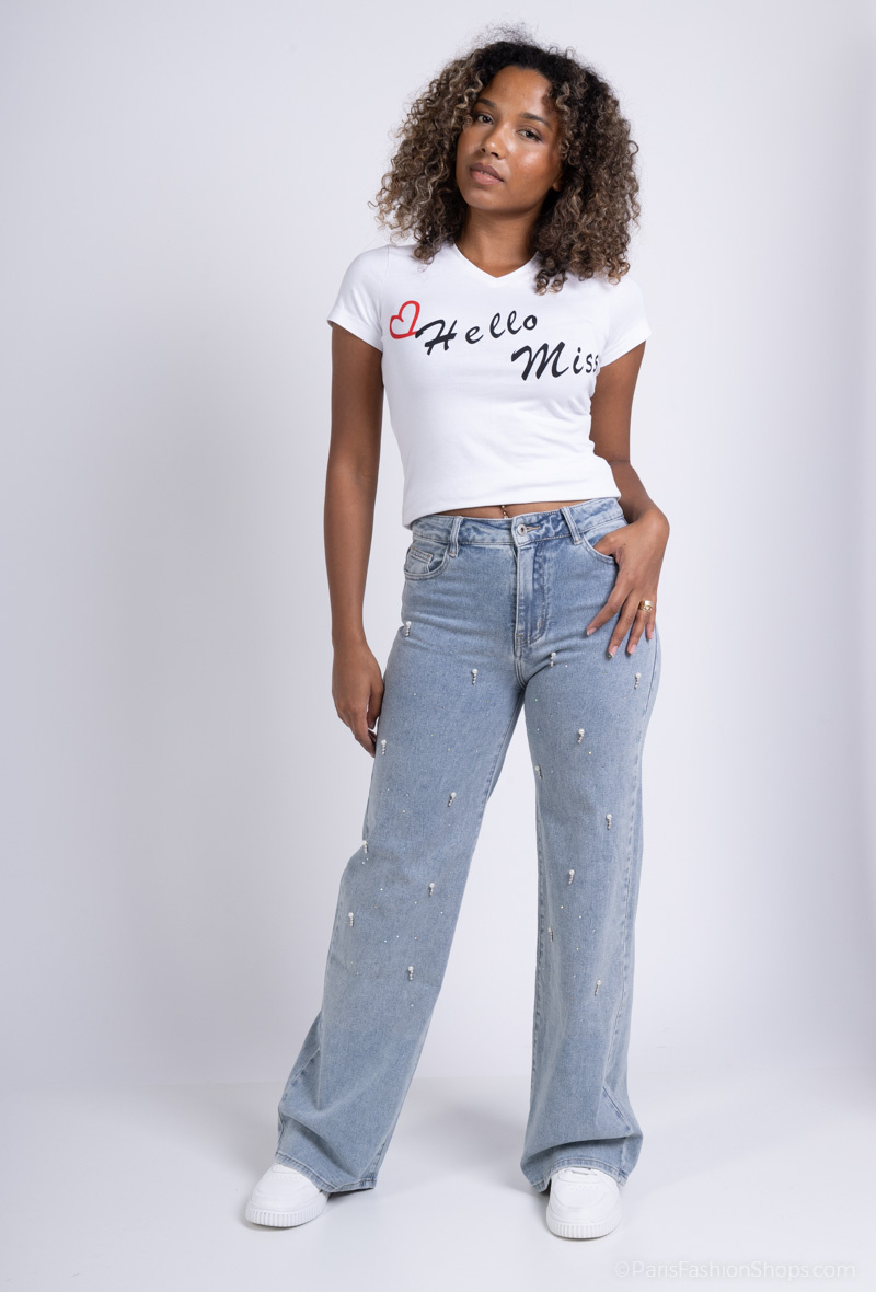 Wholesaler HELLO MISS - Raw colored wide leg jeans