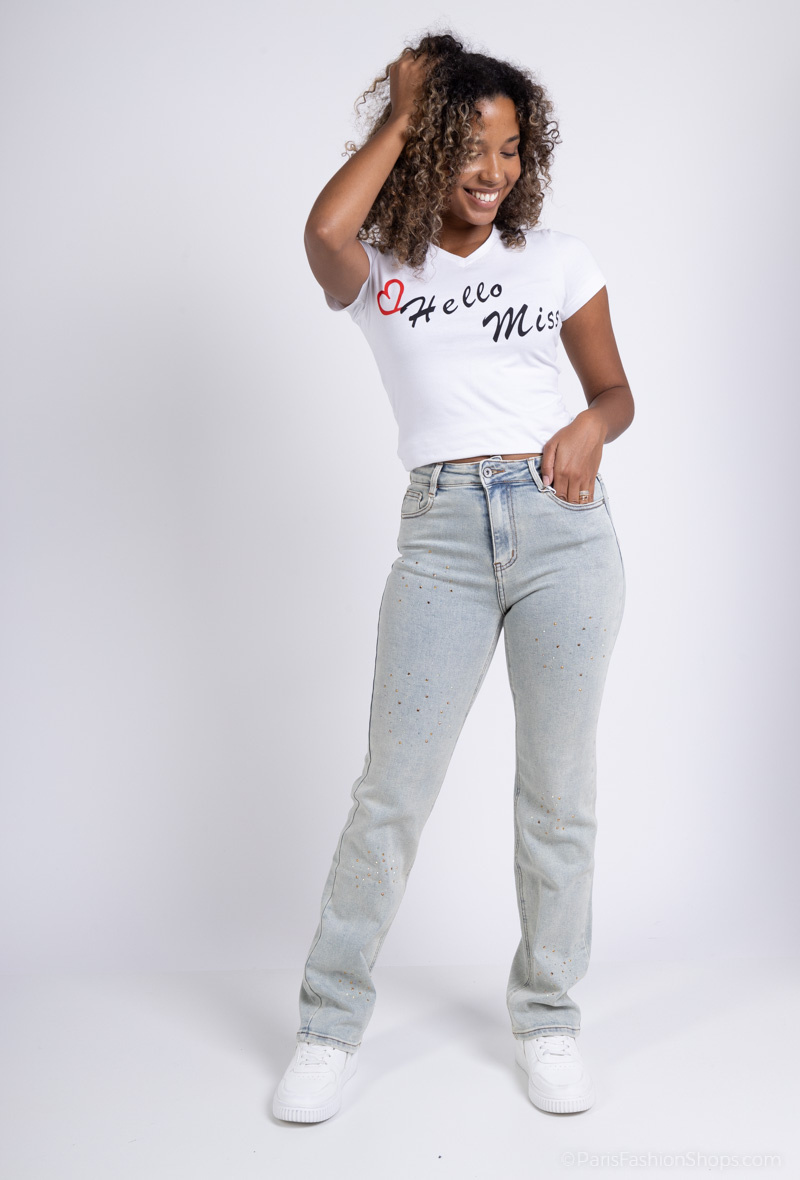 Wholesaler HELLO MISS - Raw colored wide leg jeans