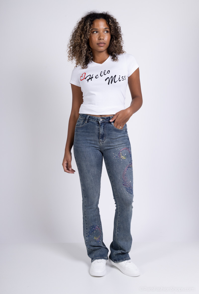 Wholesaler HELLO MISS - Raw colored wide leg jeans
