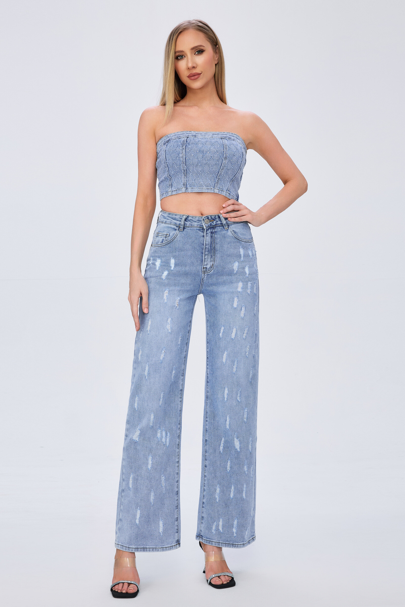 Wholesaler HELLO MISS - Ripped wide straight jeans