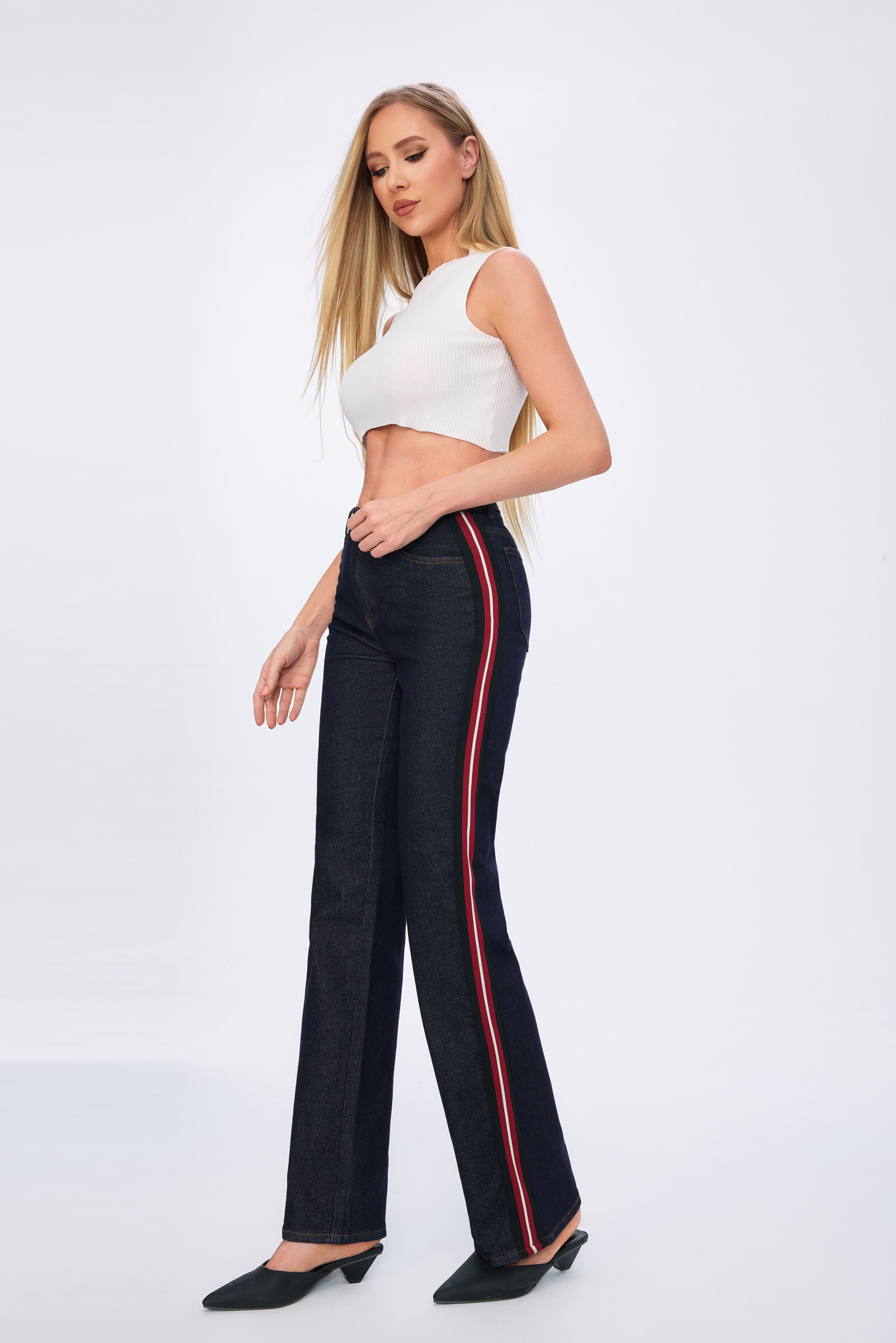 Wholesaler HELLO MISS - Wide straight jeans with side bands
