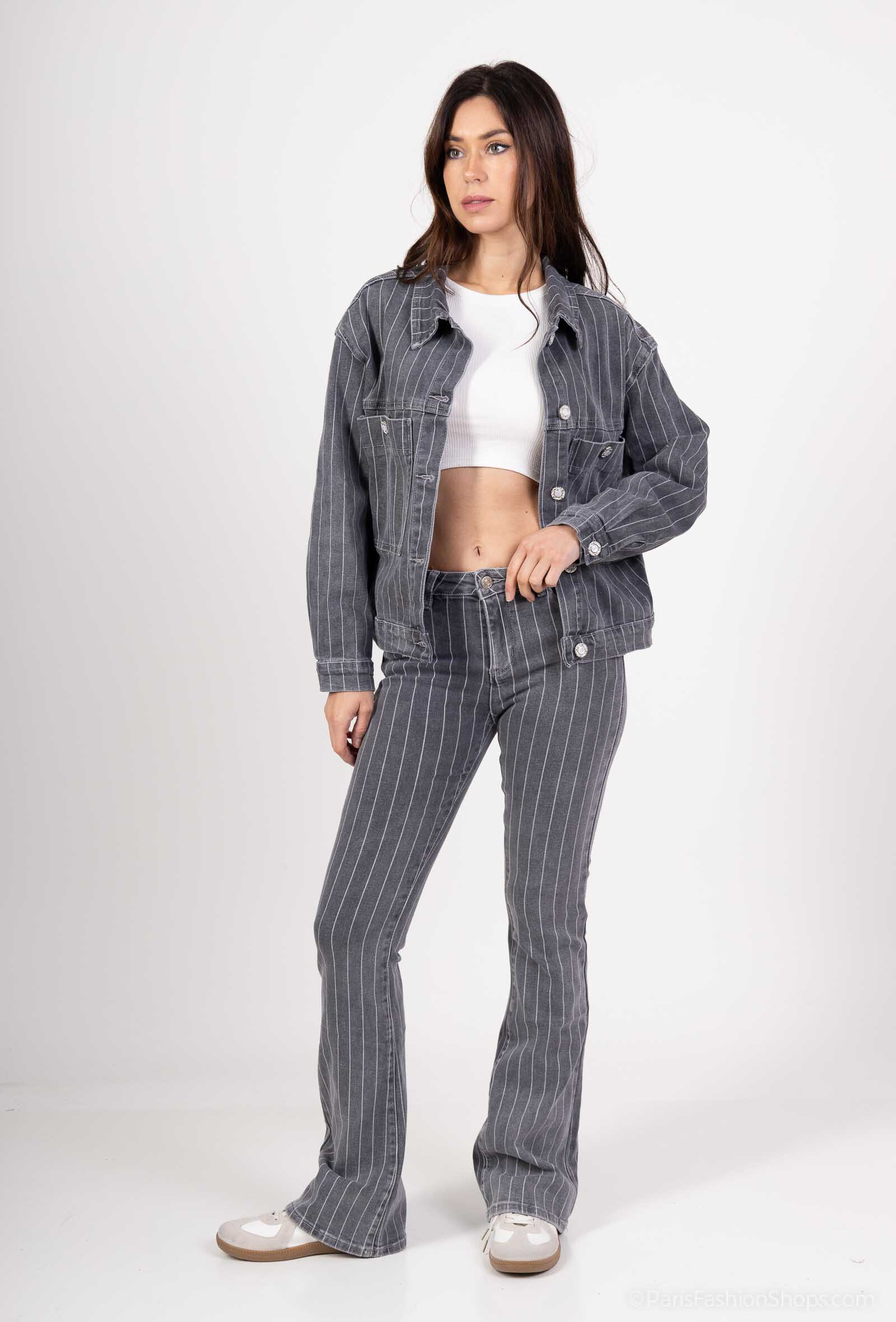 Wholesaler HELLO MISS - Striped flared jeans