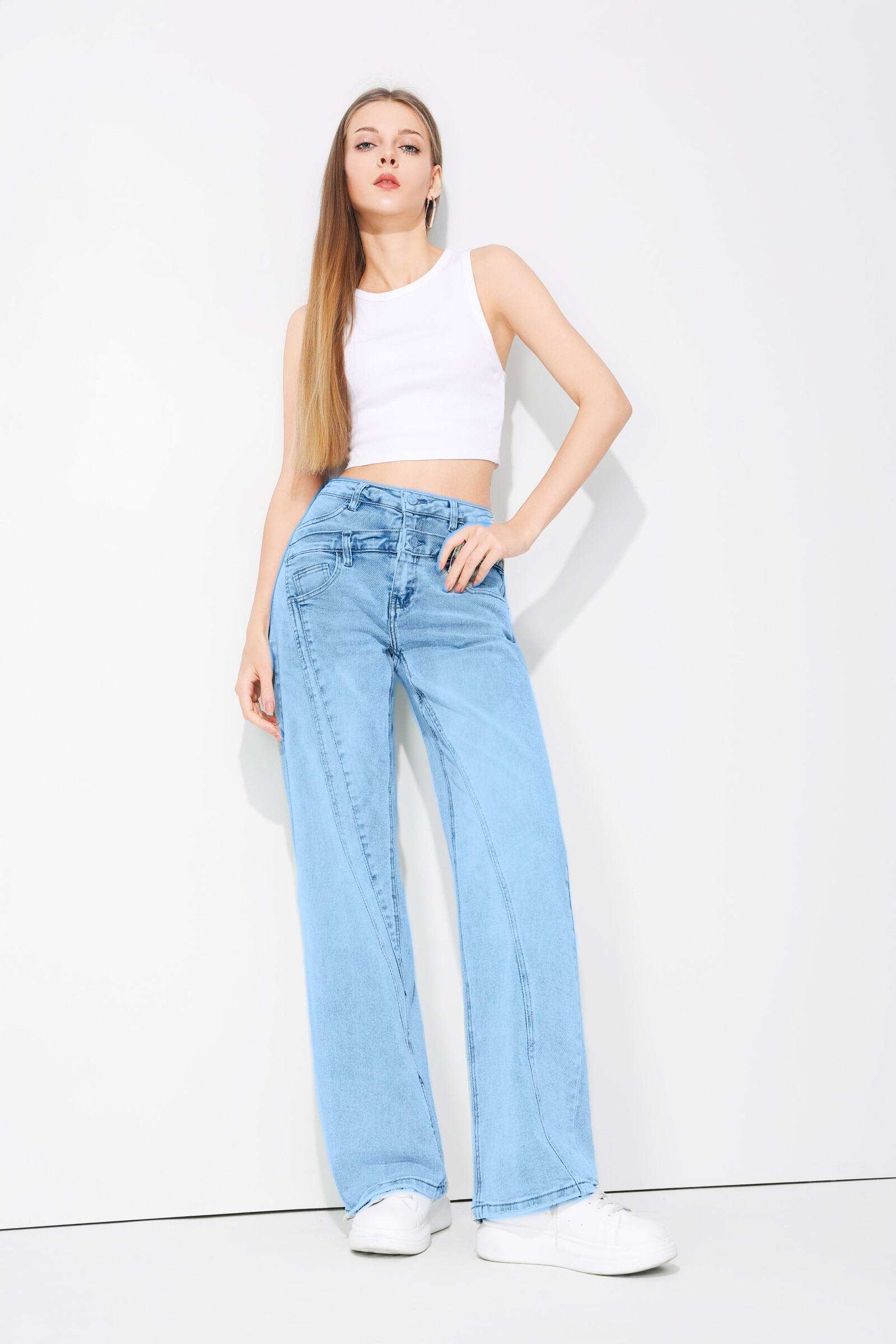 Großhändler HELLO MISS - Große entspannte Jeans mit Doppelgürtel