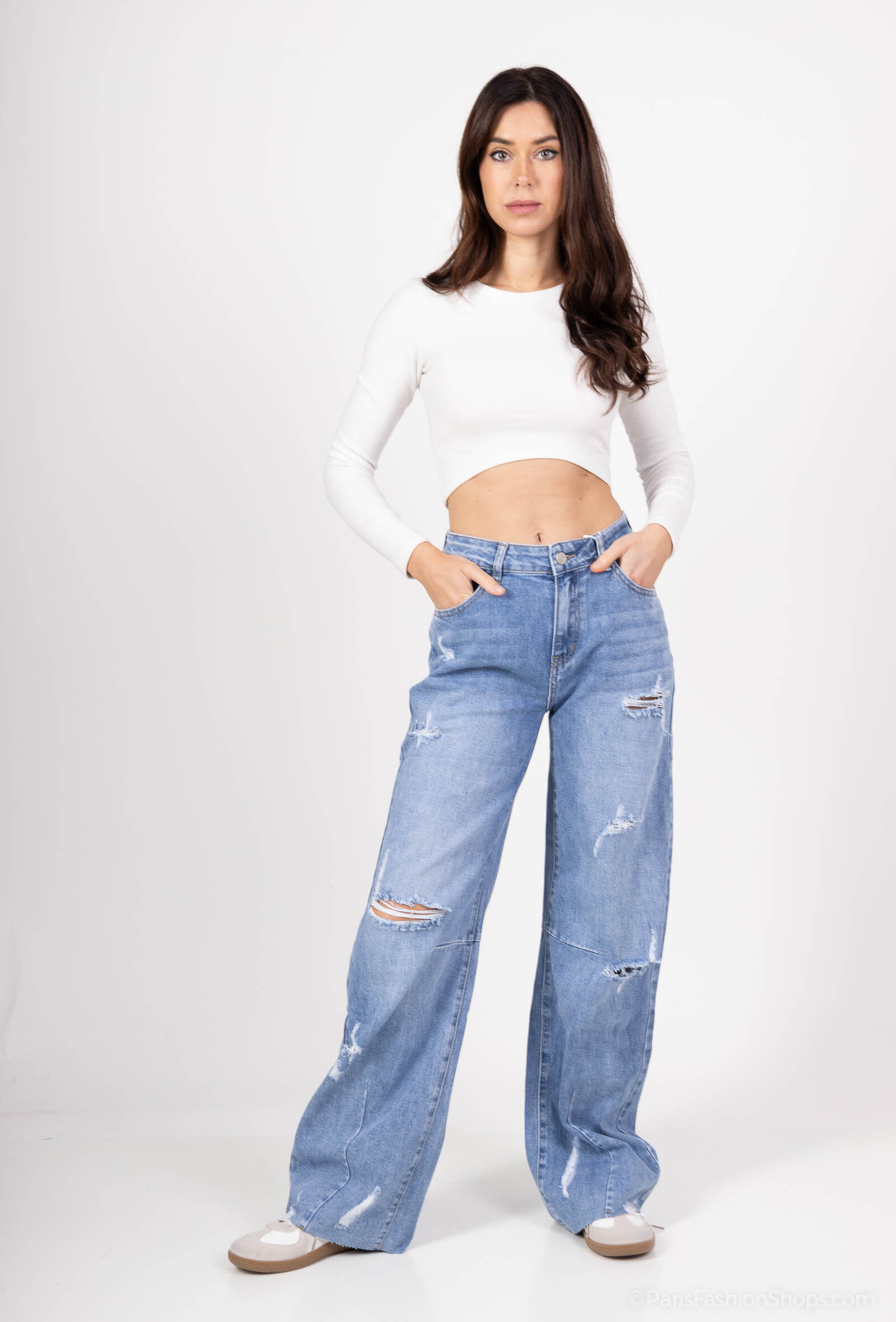 Wholesaler HELLO MISS - Balloon long ripped jeans