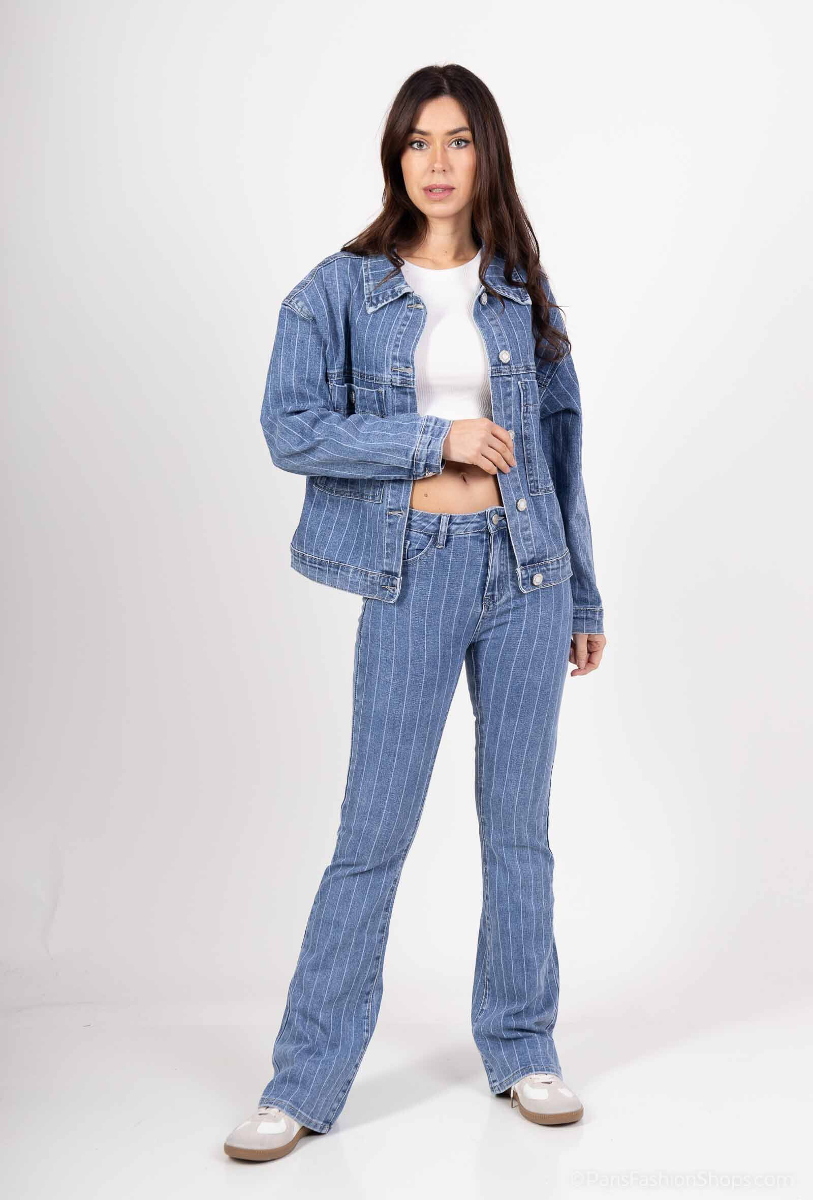 Wholesaler HELLO MISS - Striped flared jeans