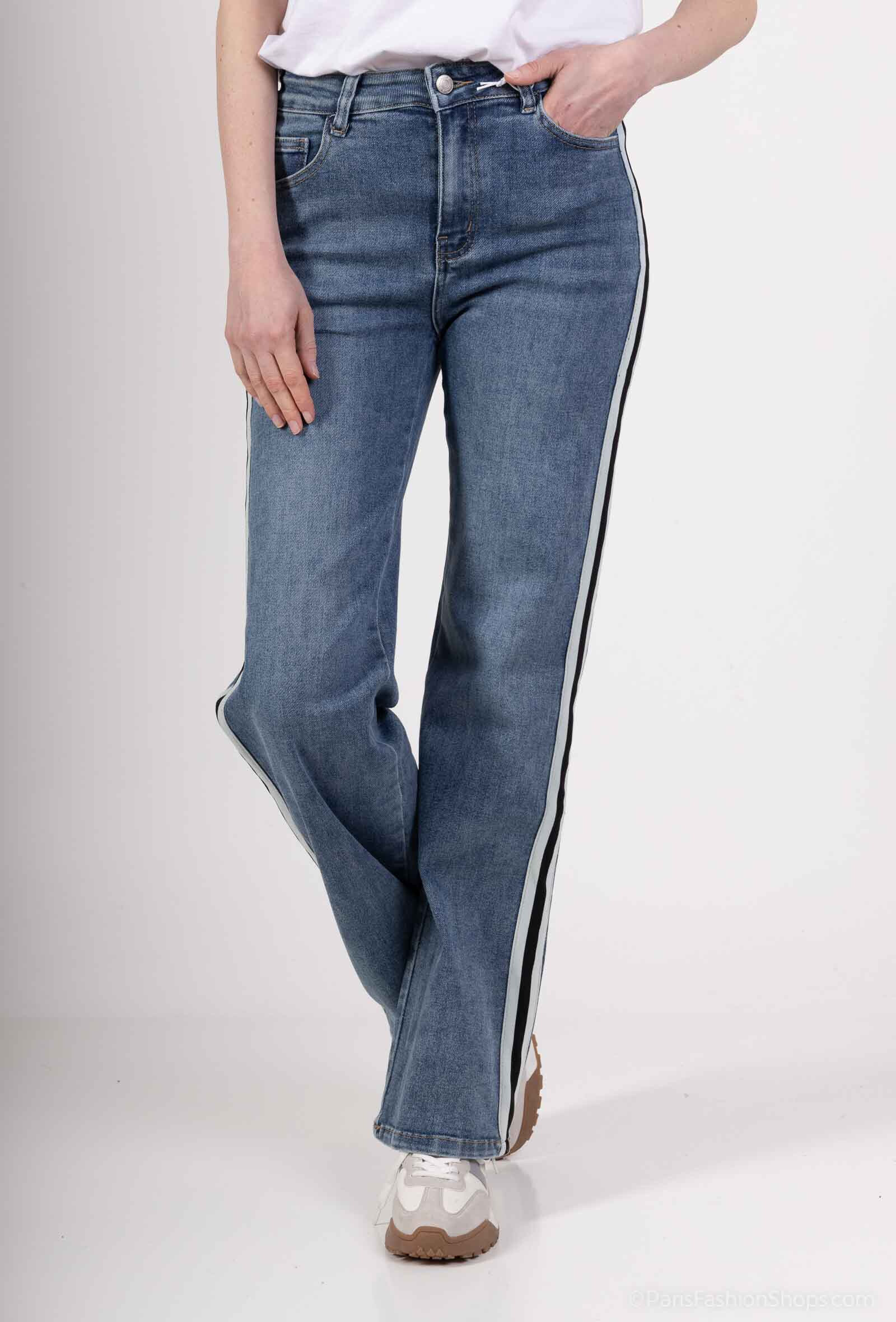 Wholesaler HELLO MISS - Straight jeans and wide strip side side
