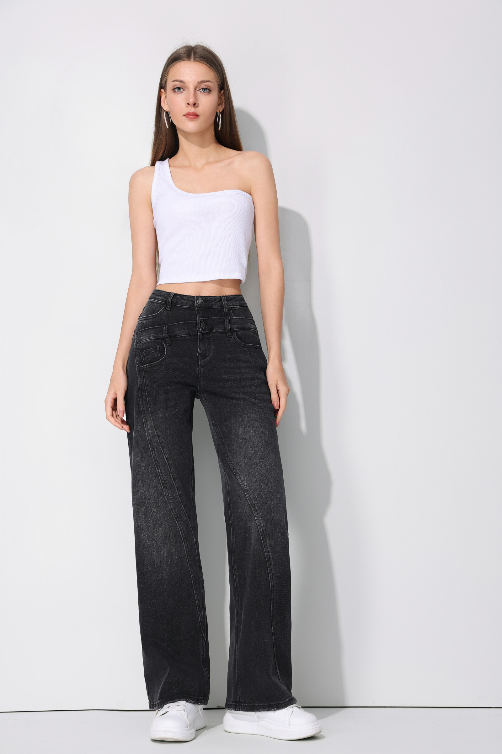 Wholesaler HELLO MISS - Wide leg jeans with double belt