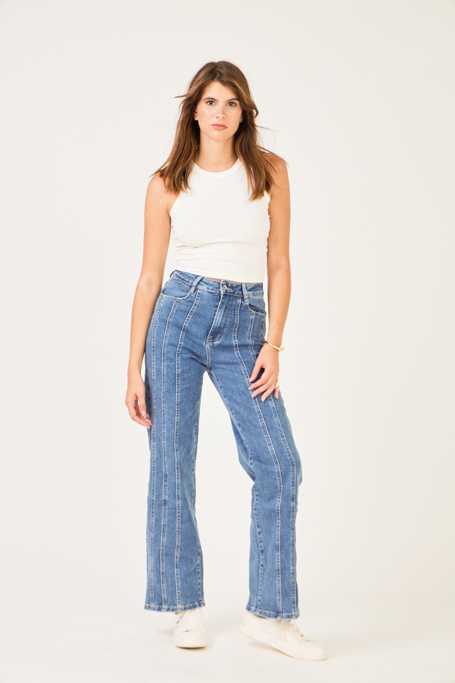 Mayorista HELLO MISS - Jeans anchos con patchwork