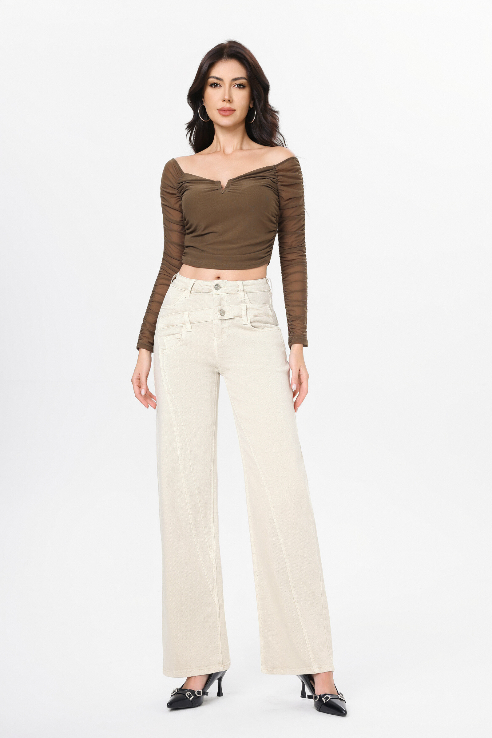 Grossista HELLO MISS - Grandi jeans rilassati con doppia cintura