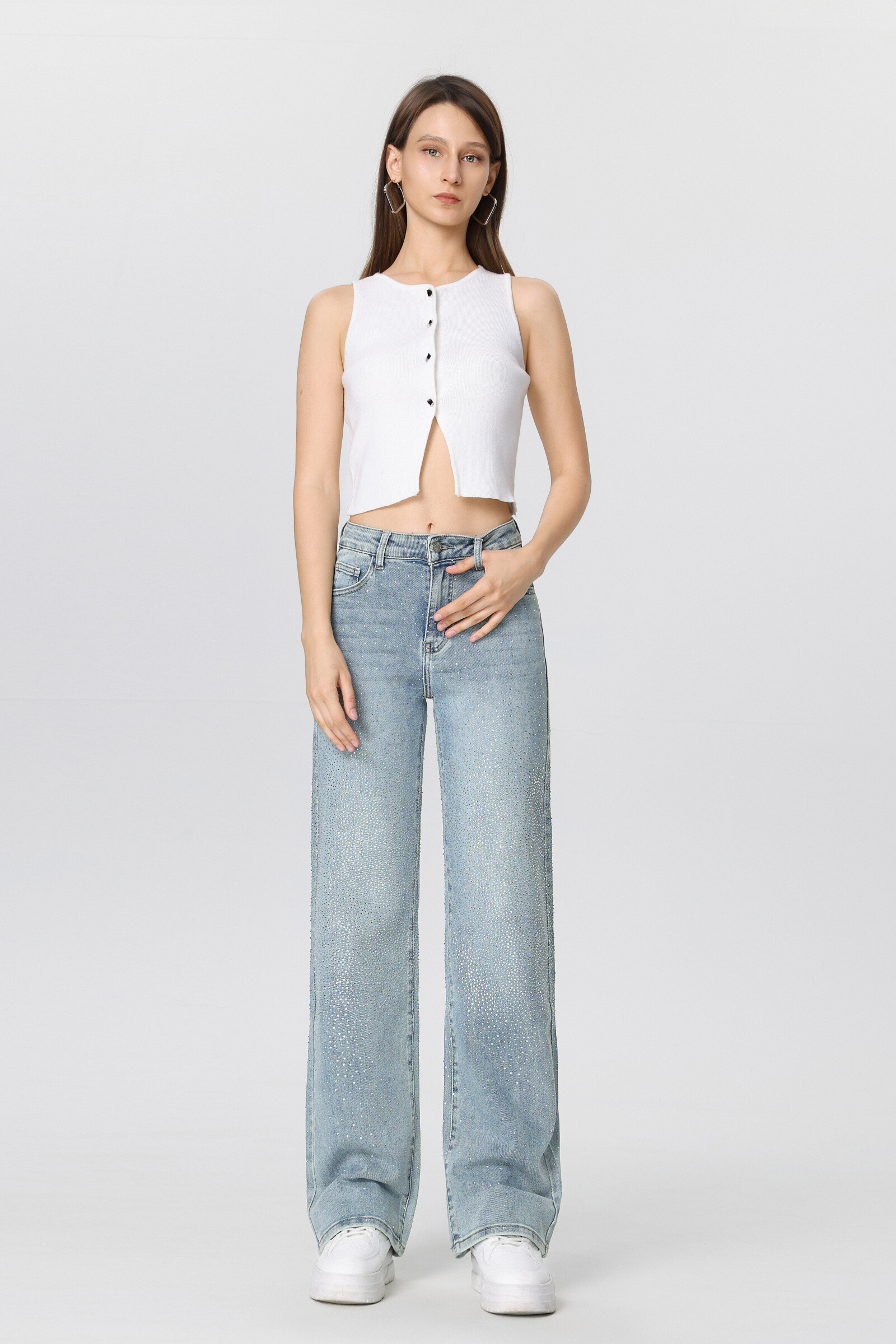 Großhändler HELLO MISS - Große Strass -rechte Jeans