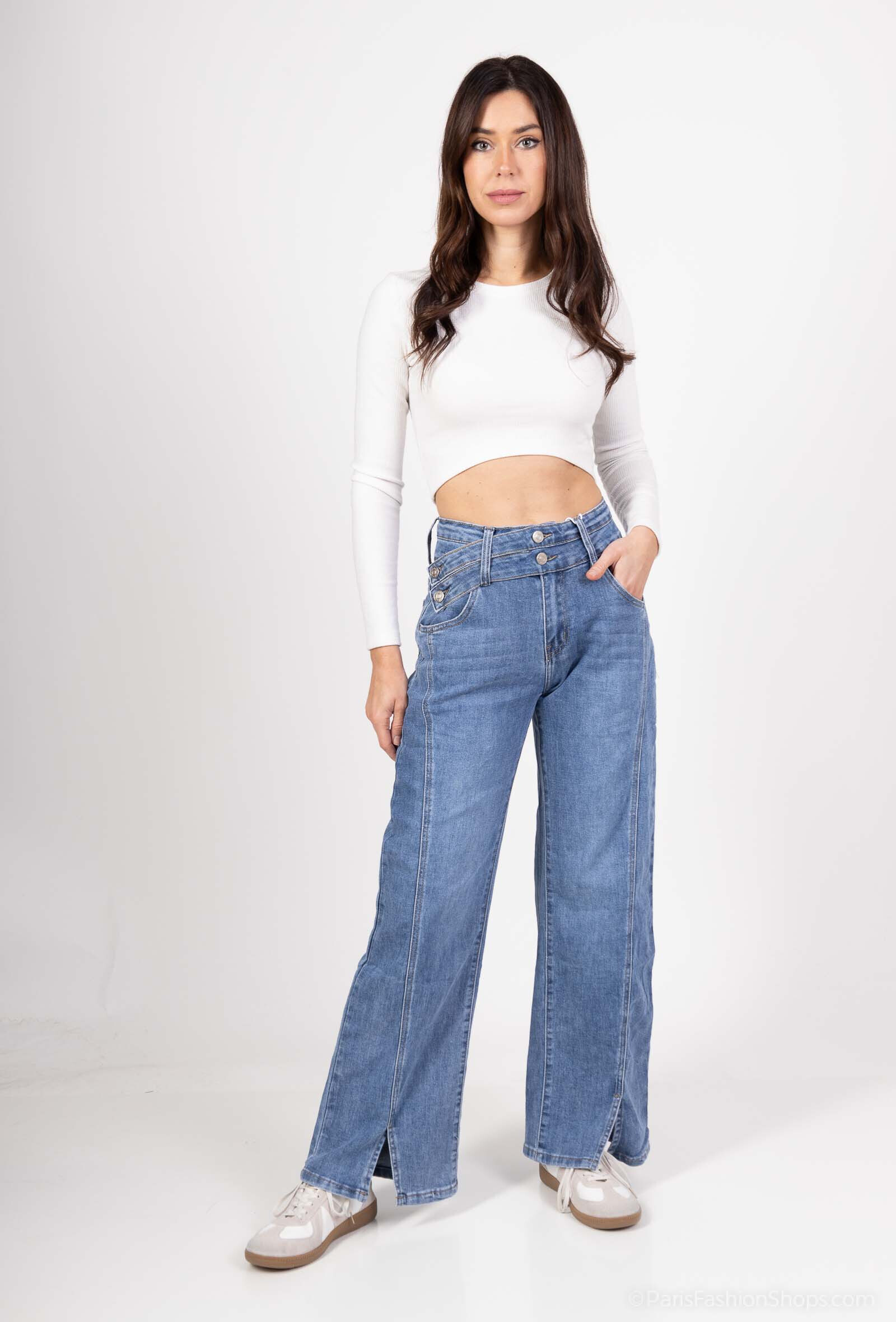 Wholesaler HELLO MISS - Wide straight jeans with double belt